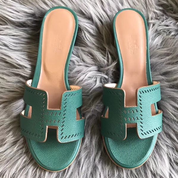 HERM Oran Perforated Sandals In Malachite Epsom Leather
