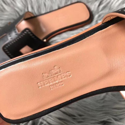 HERM Oran Perforated Sandals In Black Swift Leather