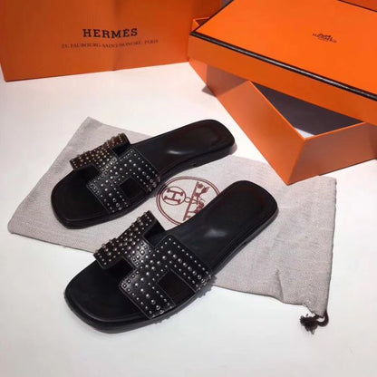 HERM Oran Studs Sandals In Black Leather