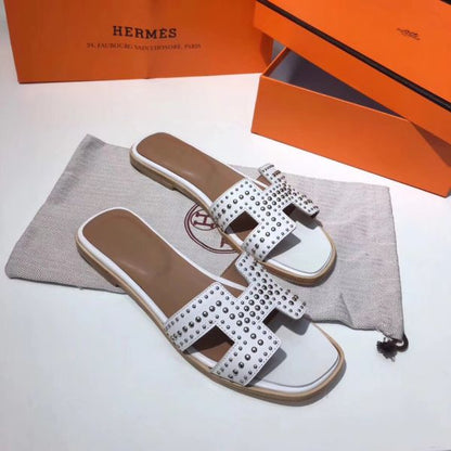 HERM Oran Studs Sandals In White Leather