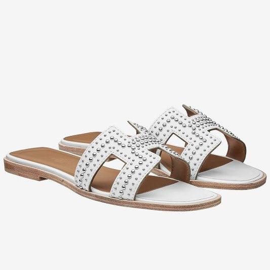 HERM Oran Studs Sandals In White Leather