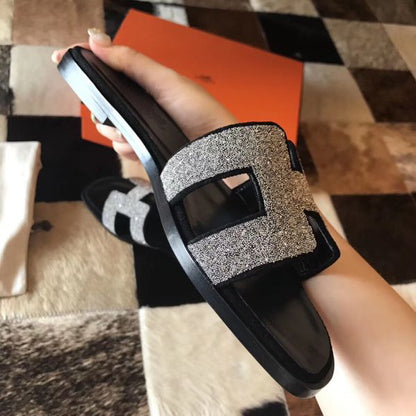 HERM Oran Sandals In Black Suede With Crystal