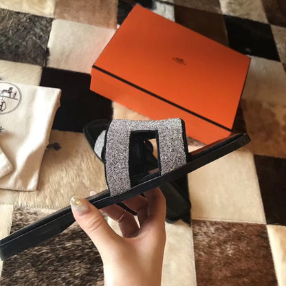 HERM Oran Sandals In Black Suede With Crystal