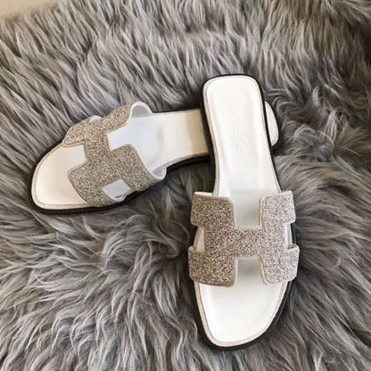 HERM Oran Sandals In White Suede With Crystal