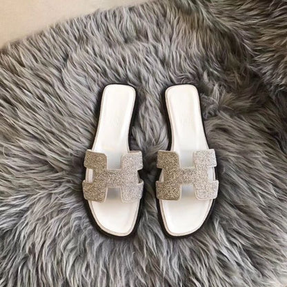 HERM Oran Sandals In White Suede With Crystal