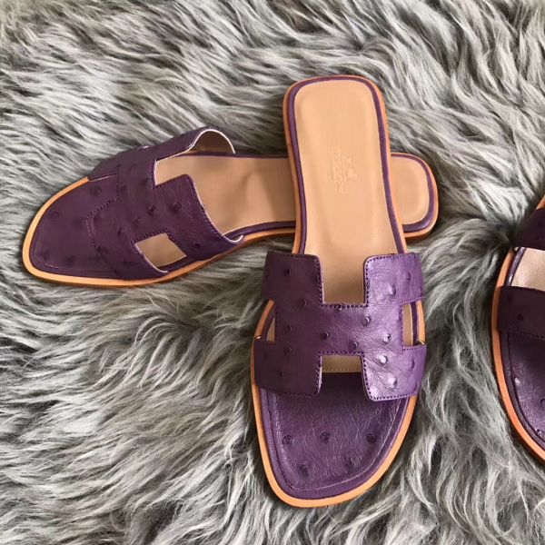 HERM Oran Sandals In Purple Ostrich Leather