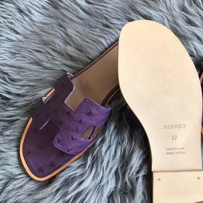 HERM Oran Sandals In Purple Ostrich Leather