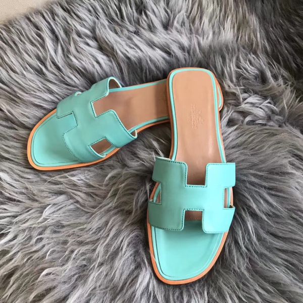 HERM Oran Sandals In Blue Atoll Swift Leather