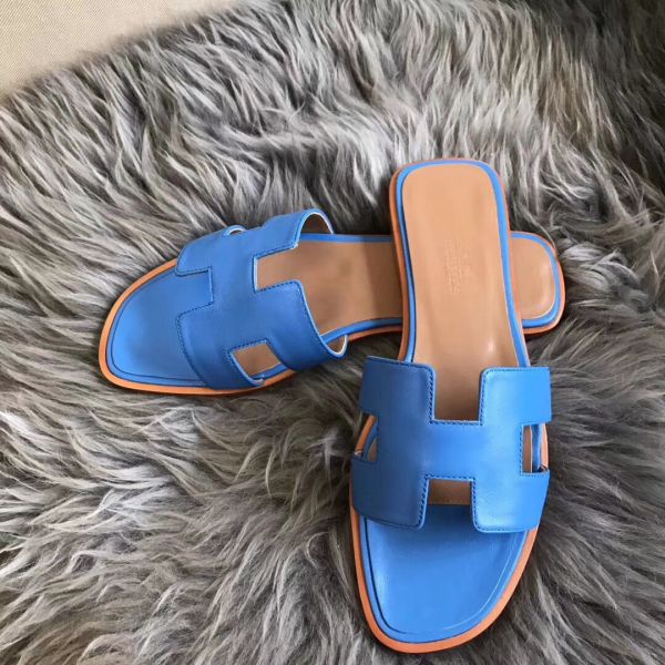 HERM Oran Sandals In Blue Swift Leather