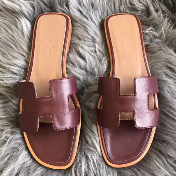 HERM Oran Sandals In Bordeaux Swift Leather