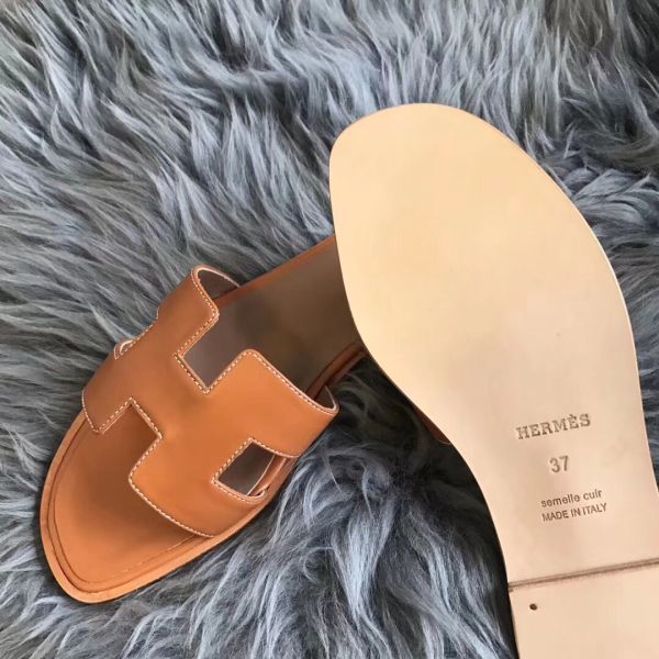 HERM Oran Sandals In Brown Swift Leather