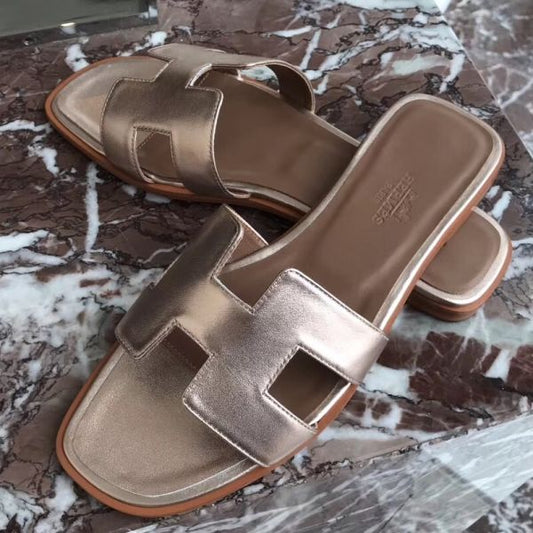 HERM Oran Sandals In Champagne Swift Leather