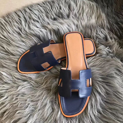 HERM Oran Sandals In Navy Swift Leather