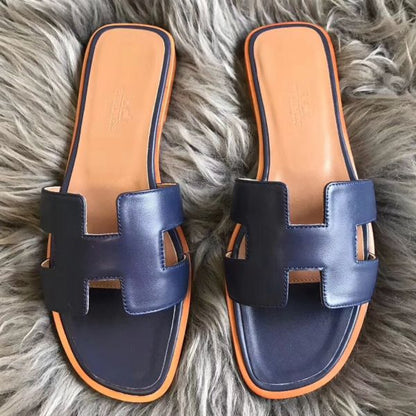 HERM Oran Sandals In Navy Swift Leather
