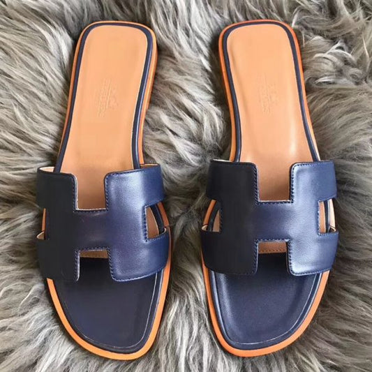 HERM Oran Sandals In Navy Swift Leather