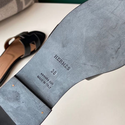 HERM Oran Slide Sandals In Black Swift Calfskin