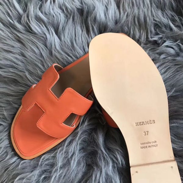 HERM Oran Sandals In Orange Swift Leather