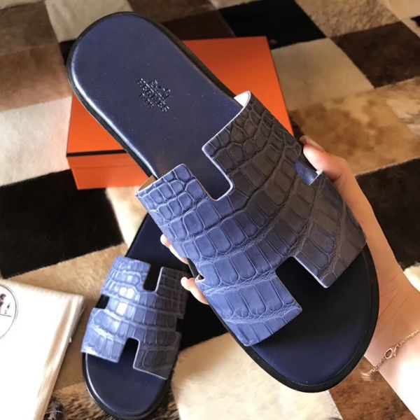 HERM Izmir Sandals In Blue Matte Niloticus Crocodile