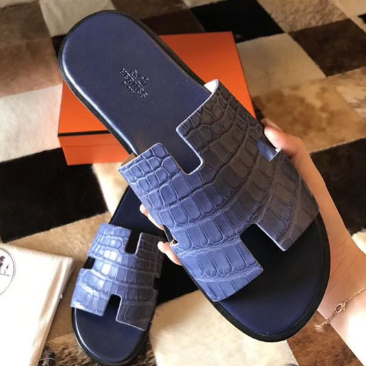 HERM Izmir Sandals In Blue Matte Niloticus Crocodile