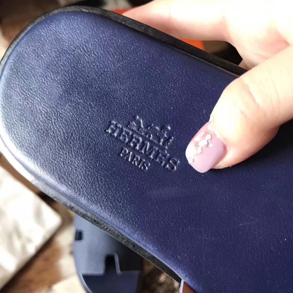 HERM Izmir Sandals In Navy Blue Clemence Leather