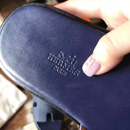 HERM Izmir Sandals In Navy Blue Clemence Leather