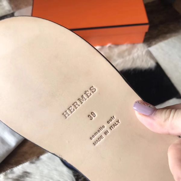 HERM Izmir Sandals In Navy Blue Clemence Leather