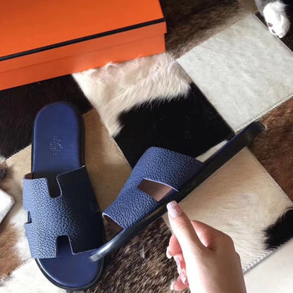 HERM Izmir Sandals In Navy Blue Clemence Leather