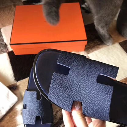 HERM Izmir Sandals In Navy Blue Clemence Leather