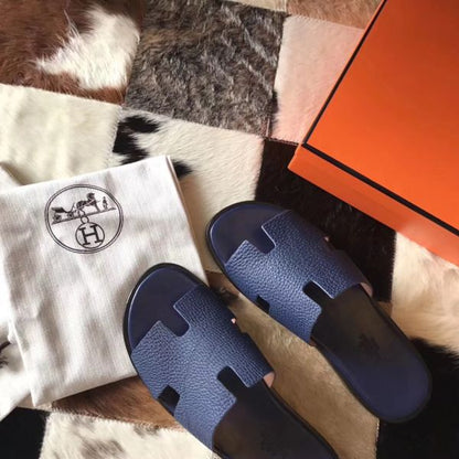 HERM Izmir Sandals In Navy Blue Clemence Leather