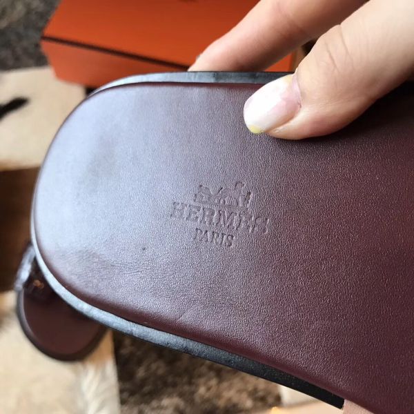 HERM Izmir Sandals In Bordeaux Shiny Niloticus Crocodile