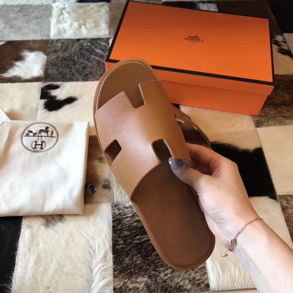 HERM Izmir Sandals In Brown Epsom Leather