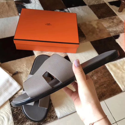 HERM Izmir Sandals In Grey Epsom Leather