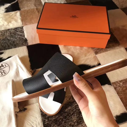 HERM Izmir Sandals In Black Epsom Leather