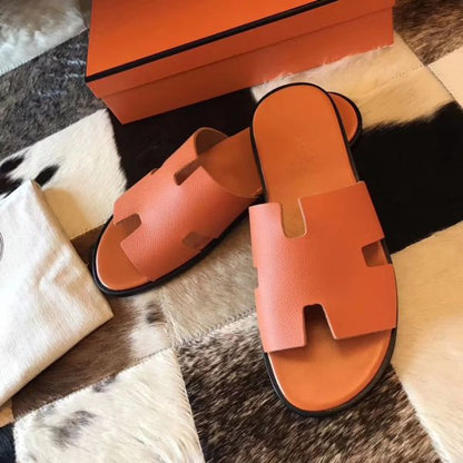 HERM Izmir Sandals In Orange Epsom Leather