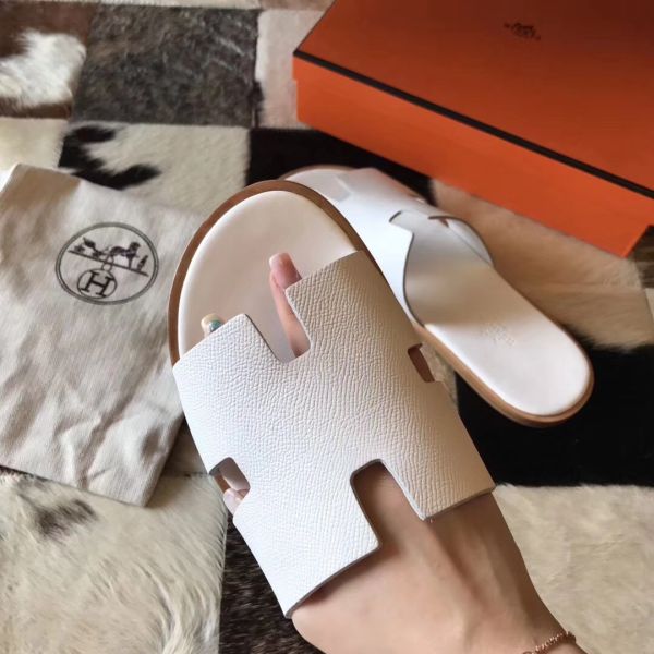 HERM Izmir Sandals In White Epsom Leather