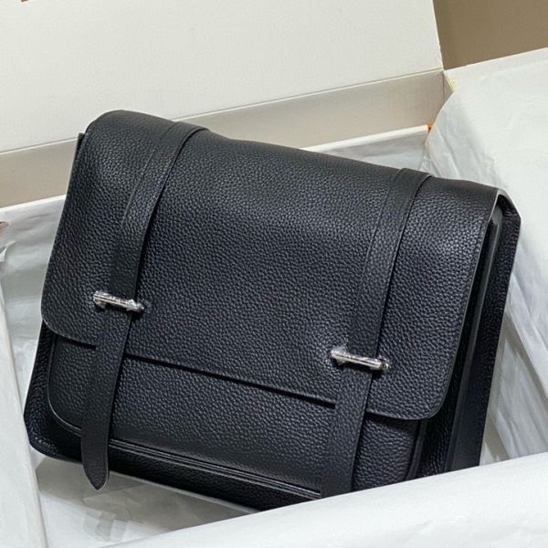 HERM Steve 30 Messenger Bag in Black Clemence Leather