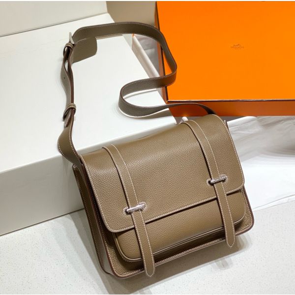 HERM Steve 30 Messenger Bag in Taupe Clemence Leather
