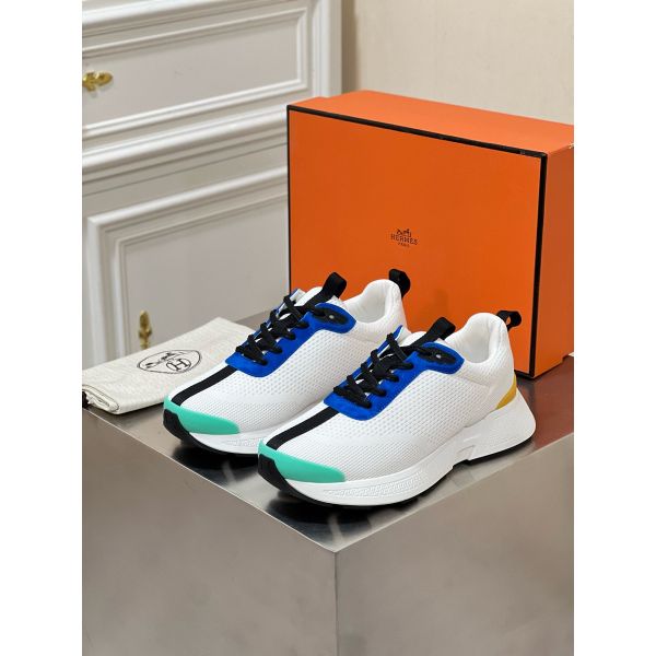 HERM Heros Sneakers in White Knit and Blue Suede