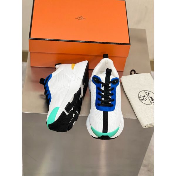 HERM Heros Sneakers in White Knit and Blue Suede