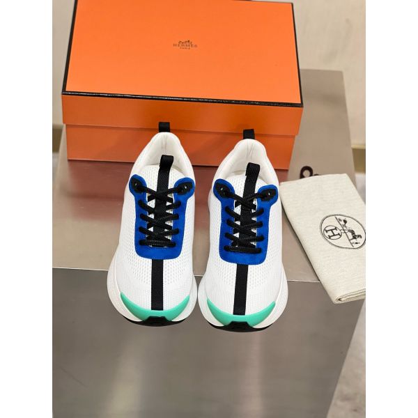 HERM Heros Sneakers in White Knit and Blue Suede