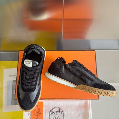 HERM Men's Jet Sneakers in Black Nappa Leather