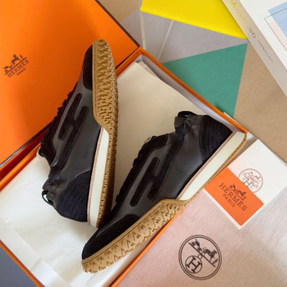 HERM Men's Jet Sneakers in Black Nappa Leather