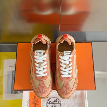 HERM Men's Jet Sneakers in Beige/Orange Suede Leather