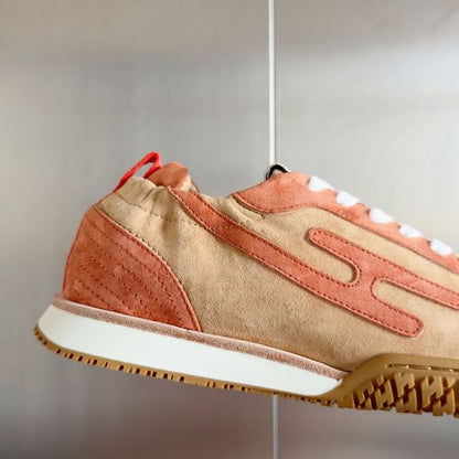 HERM Men's Jet Sneakers in Beige/Orange Suede Leather
