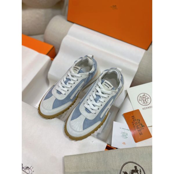 HERM Men's Jet Sneakers in Blue/White Suede Leathe