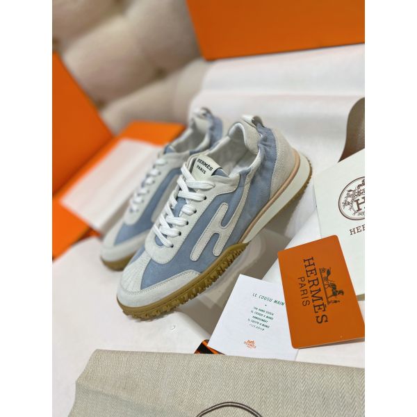 HERM Men's Jet Sneakers in Blue/White Suede Leathe