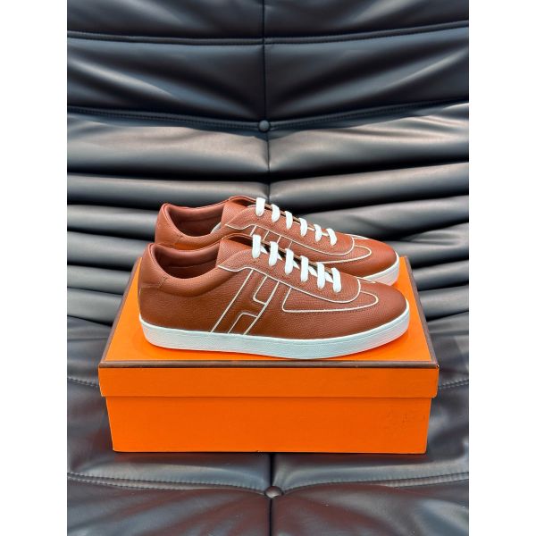 HERM Boomerang Sneakers In Brown Epsom Calfskin