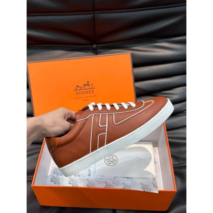 HERM Boomerang Sneakers In Brown Epsom Calfskin