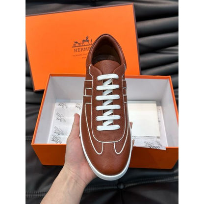 HERM Boomerang Sneakers In Brown Epsom Calfskin