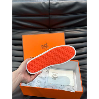 HERM Boomerang Sneakers In Brown Epsom Calfskin